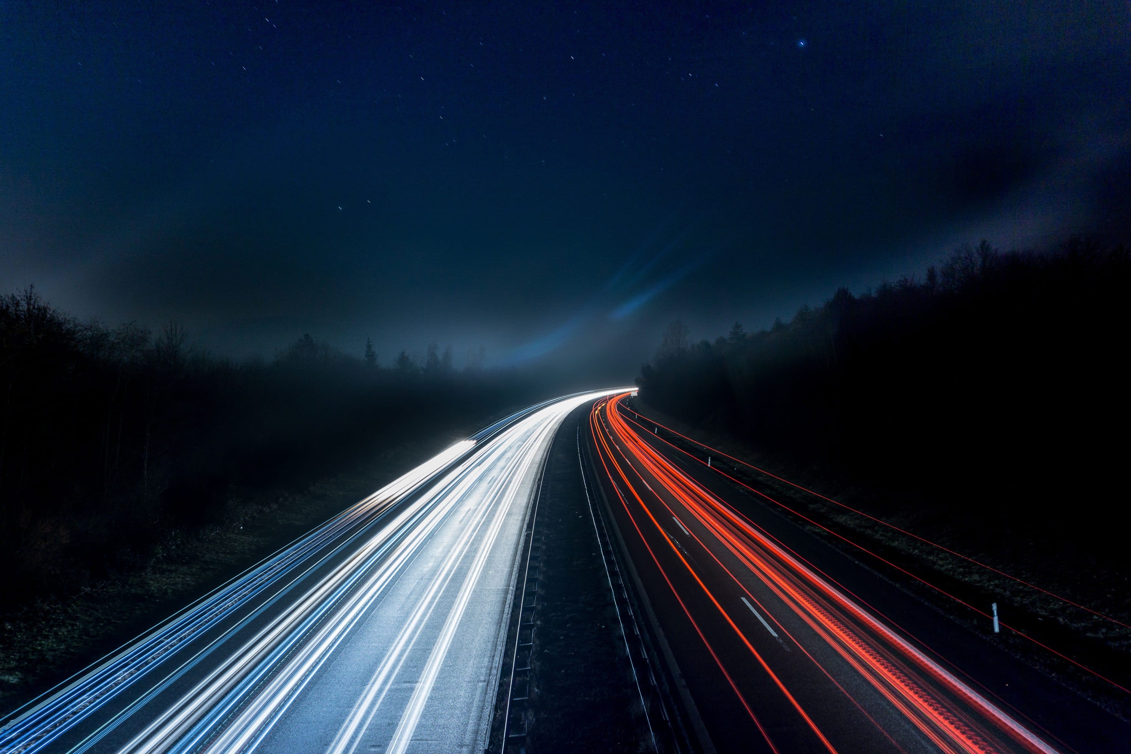 Light trails on a night highway